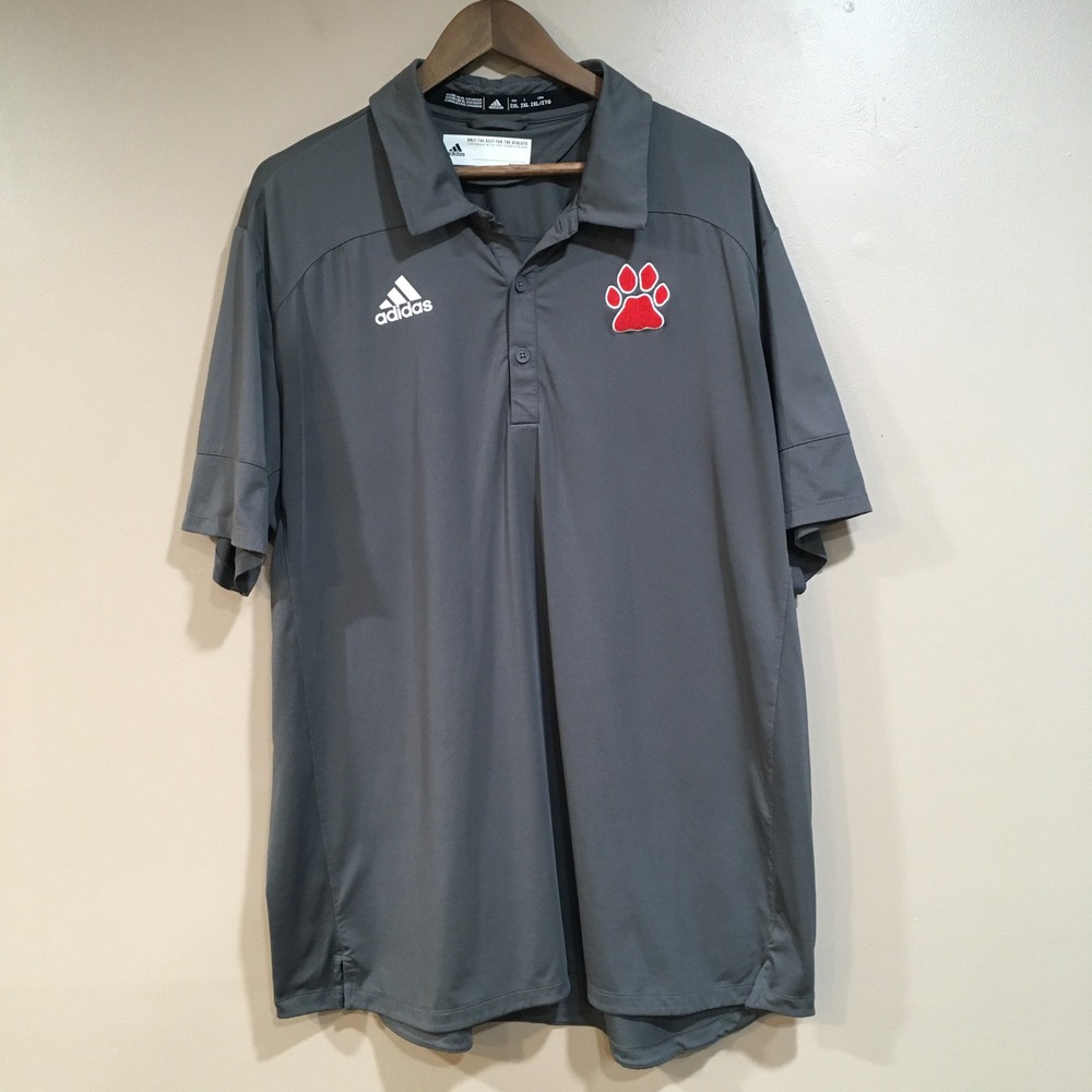 Adidas Aeroready Polo Shirt Mens 2XL Gray Red Paw Print Athletic Sporty Outdoor